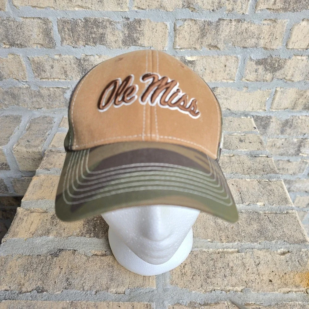 Ole Miss Rebels Baseball Cap Tan Camo Logo Russell Athletic Men